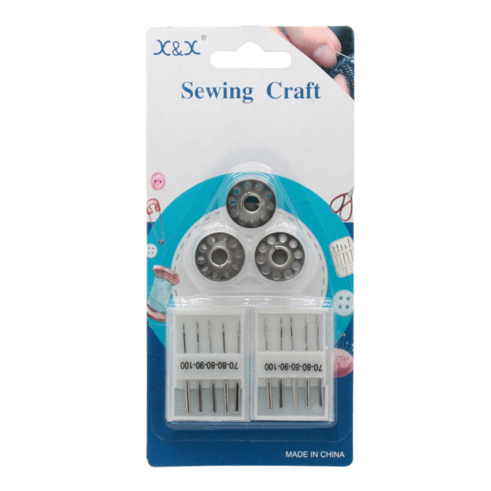 Sewing Machine Needle and bobbins set for sewing craft, essential for every sewing project.