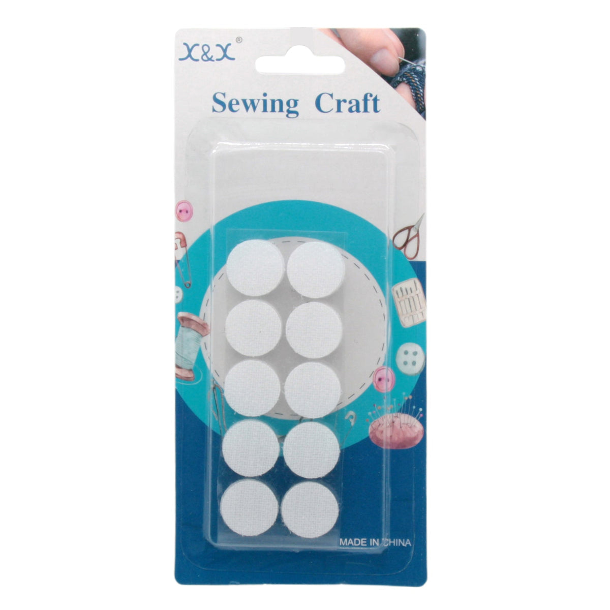 2CM Velcro Dots – 10 Sets Adhesive Circles packaged for sewing craft projects.