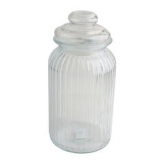 Glass Jar Screw Top(1350ML) with a clear ribbed design and a round lid for storage and decoration.
