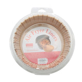 R.Air Fryer Liners(16CM,50PCS) in packaging, featuring food grade material and round design for easy cooking.