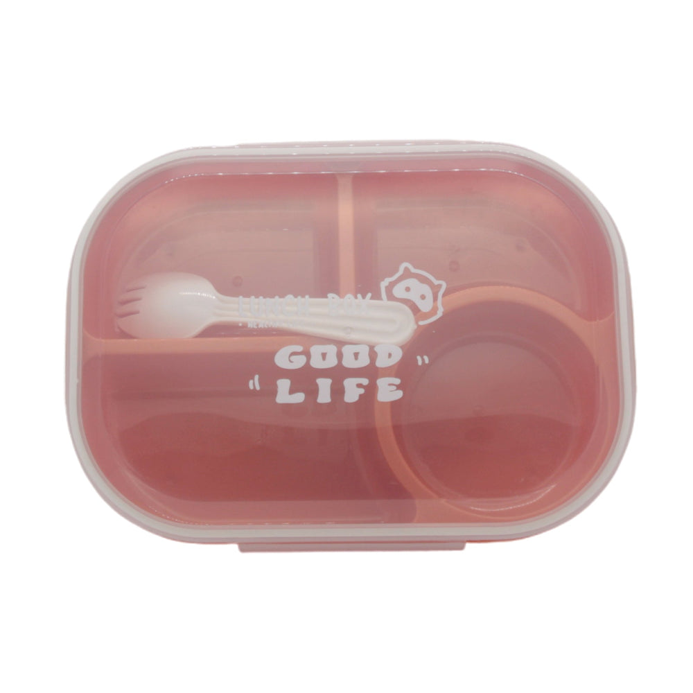 Portable Food Storage Lunch Box with multiple compartments and a spoon for convenience.