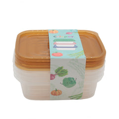 Reusable Plastic Storage Containers(4PCS/17.5*12.5*5.2CM) stacked with brown lids, ideal for food storage.