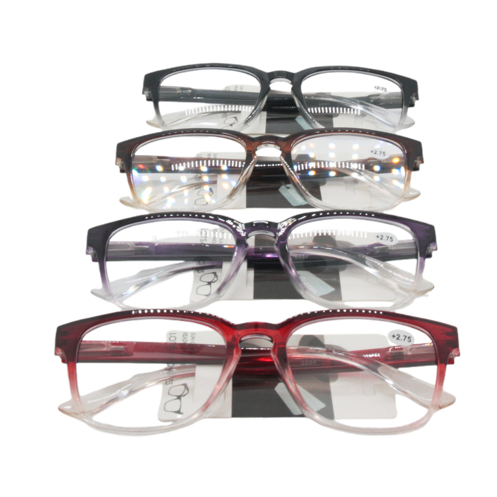 Stylish Reading Glasses +2.5 – Lightweight, Unisex, NZ Stock in assorted colors on display.