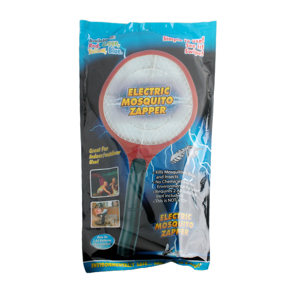 Fly Swatter Bo packaging featuring an electric mosquito zapper for indoor use, available in various colors.