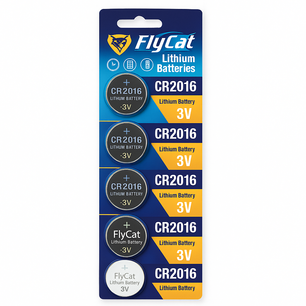 FlyCat CR2016 3V Lithium Button Batteries – 5 Pack