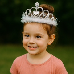 👑 Princess Tiara for Kids – 3 Sparkly Colors! A little girl smiling while wearing a sparkly crown.