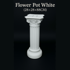 🪴 Classic White Pedestal Flower Stand (28×28×88cm) featuring a fluted column design and ornate details.
