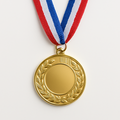 🏅 Metal Award Medal with Ribbon – Gold / Silver / Bronze - gold medal on tricolor ribbon.